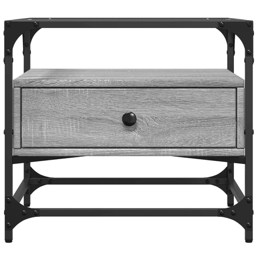 Mesa de Centro, Mesa baixa c topo de vidro 50x50x45 cm cinza sonoma aço