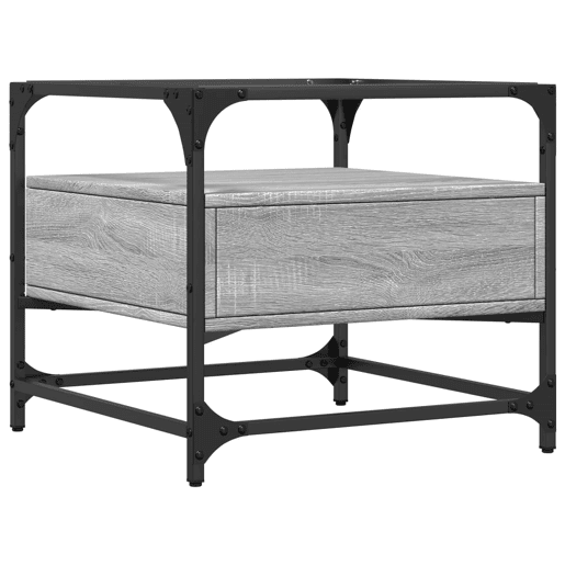 Mesa de Centro, Mesa baixa c topo de vidro 50x50x45 cm cinza sonoma aço