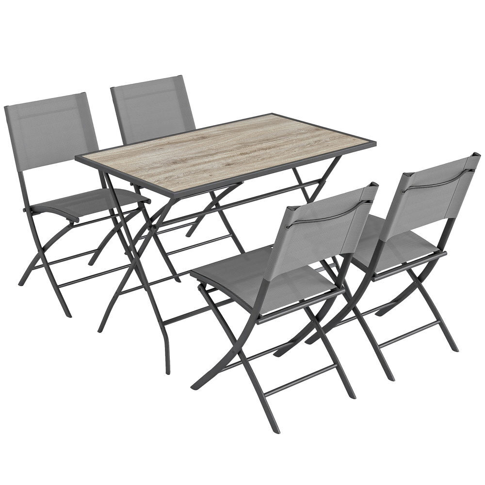 Outsunny conjunto de mesa y sillas jardín de 5 piezas, muebles de jardín exterior con 4 sillas plegables y mesa plegable, para terraza, patio, gris