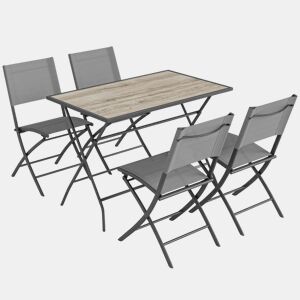 Outsunny Conjunto de Mesa e Cadeiras de Jardim de 5 Peças Móveis de Jardim com 4 Cadeiras Dobráveis e Mesa Dobrável para Terraço Pátio, Cinzento