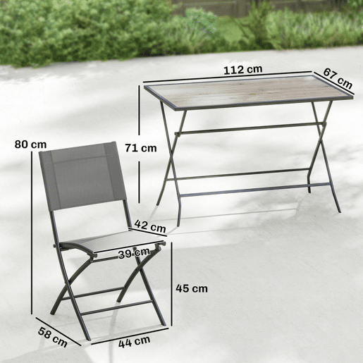 Outsunny Conjunto de Mesa e Cadeiras de Jardim de 5 Peças Móveis de Jardim com 4 Cadeiras Dobráveis e Mesa Dobrável para Terraço Pátio, Cinzento