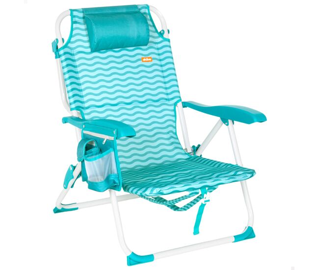Aktive silla playa multiposición 48x58x76 cm ondas azules con bolsillos