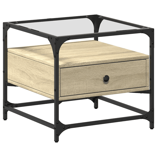 Mesa de Centro, Mesa baixa ctopo de vidro 50x50x45cm carvalho sonoma aço