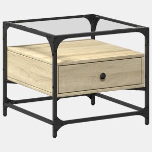 Mesa de Centro, Mesa baixa ctopo de vidro 50x50x45cm carvalho sonoma aço