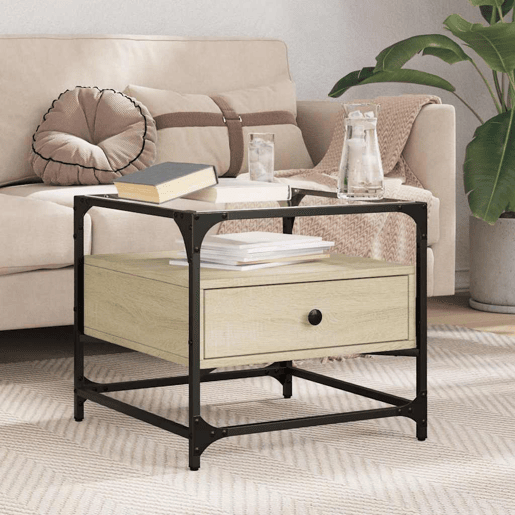 Mesa de Centro, Mesa baixa ctopo de vidro 50x50x45cm carvalho sonoma aço