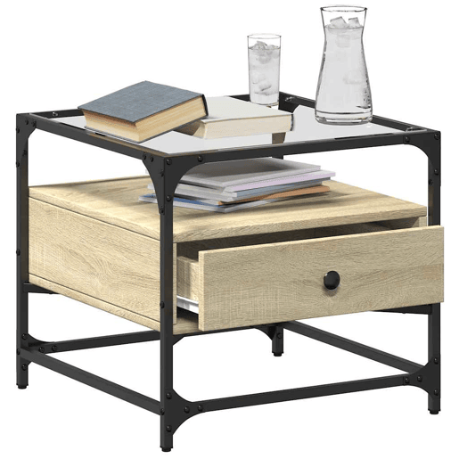 Mesa de Centro, Mesa baixa ctopo de vidro 50x50x45cm carvalho sonoma aço