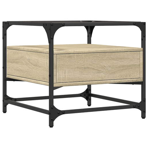 Mesa de Centro, Mesa baixa ctopo de vidro 50x50x45cm carvalho sonoma aço