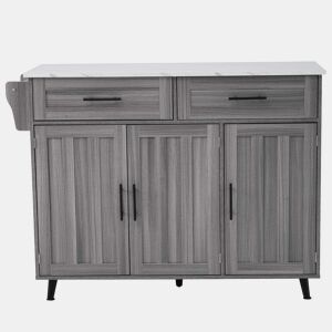 Aparador com mesa de consola rebatível e 2 gavetas - rodízios ou pés de madeira maciça - Cinzento