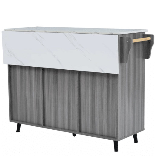 Aparador com mesa de consola rebatível e 2 gavetas - rodízios ou pés de madeira maciça - Cinzento