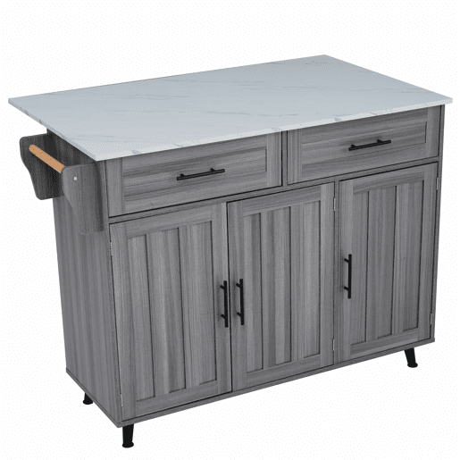 Aparador com mesa de consola rebatível e 2 gavetas - rodízios ou pés de madeira maciça - Cinzento