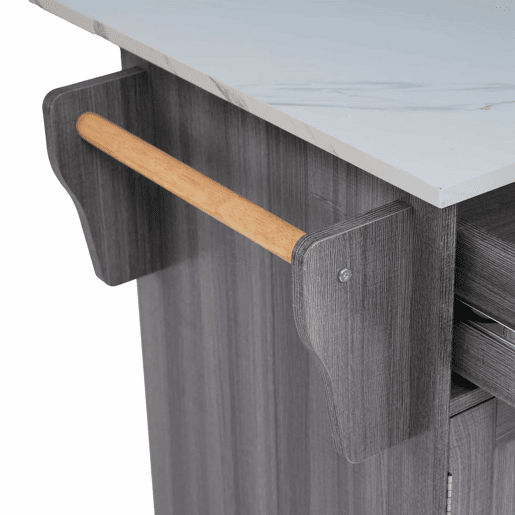 Aparador com mesa de consola rebatível e 2 gavetas - rodízios ou pés de madeira maciça - Cinzento