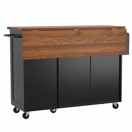 Ilha de cozinha 120x60x90 cm - Carrinho de serviço com bancada extensível, com 2 portas e 3 gavetas - Preto