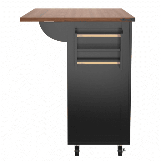 Ilha de cozinha 120x60x90 cm - Carrinho de serviço com bancada extensível, com 2 portas e 3 gavetas - Preto