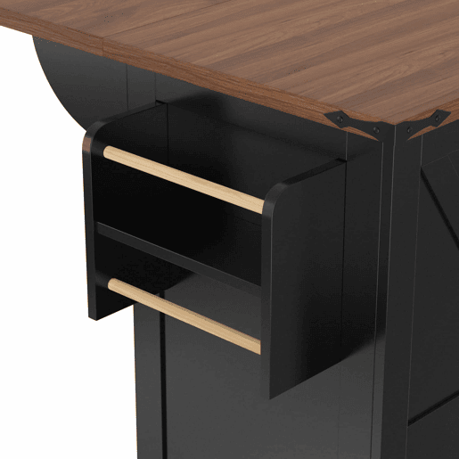 Ilha de cozinha 120x60x90 cm - Carrinho de serviço com bancada extensível, com 2 portas e 3 gavetas - Preto