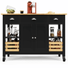Ilha de cozinha moderna 120×45×90 cm - Armário de cozinha, carrinho de sala de jantar multifuncional com cesto de pinho - Preto