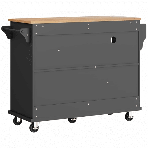 Carrinho de cozinha 129x46x92 cm - moderno e simples, com gavetas e armários de arrumação, superfície de trabalho em madeira clara - preto