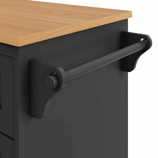 Carrinho de cozinha 129x46x92 cm - moderno e simples, com gavetas e armários de arrumação, superfície de trabalho em madeira clara - preto