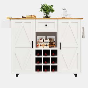 Ilha de cozinha moderna - Armário de cozinha - Móvel buffet - Carrinho de cozinha com acabamento em madeira - Mesa multifuncional com arrumação - Carrinho de cozinha com prateleiras para snacks e armários com função extensível - Branco
