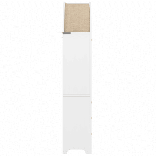 Armário alto com portas e gavetas - Prateleira curva com área de exposição aberta - Branco