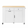 Ilha de cozinha móvel 120×40-70×92 cm - Mesa extensível, com compartimento para lixo e toalheiro, branca