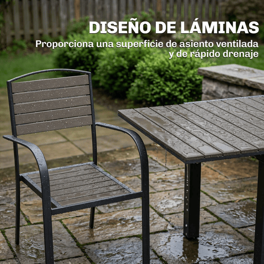 Outsunny Conjunto de Mesa e Cadeiras de Jardim 9 Peças, Mobiliário de Exterior em Alumínio Resistente, Mesa Extensível, 8 Cadeiras Empilháveis, Tampo em Madeira Plástica, Cinzento