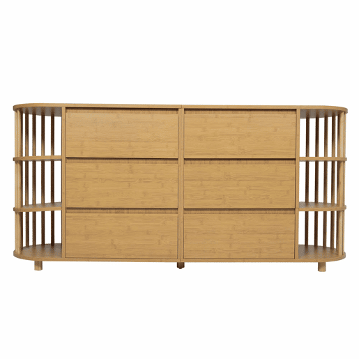 Aparador Comoda 160 cm - Design romano com colunas e prateleiras de bambu - Carvalho