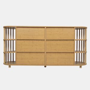 Aparador Comoda 160 cm - Design romano com colunas e prateleiras de bambu - Carvalho