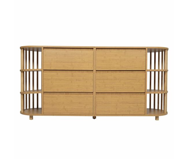 Comoda sideboard 160 cm - diseño romano con columnas y estantes de bambú - roble
