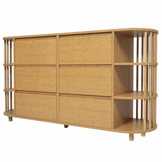 Aparador Comoda 160 cm - Design romano com colunas e prateleiras de bambu - Carvalho