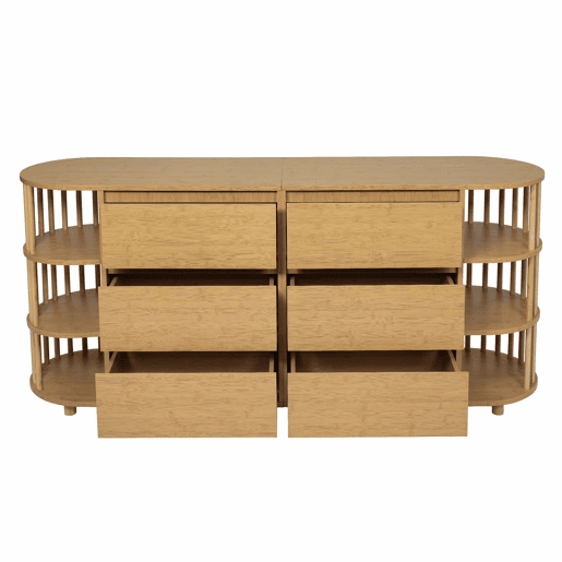 Aparador Comoda 160 cm - Design romano com colunas e prateleiras de bambu - Carvalho