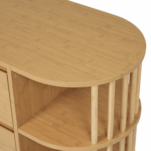 Aparador Comoda 160 cm - Design romano com colunas e prateleiras de bambu - Carvalho