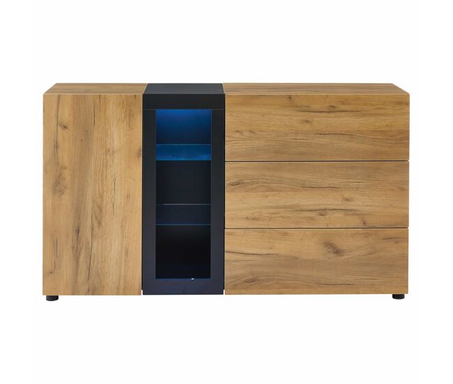 Mesa auxiliar 100x35x77 cm - mesa negra con base dorada, mesa de consola vintage - marrón+negro