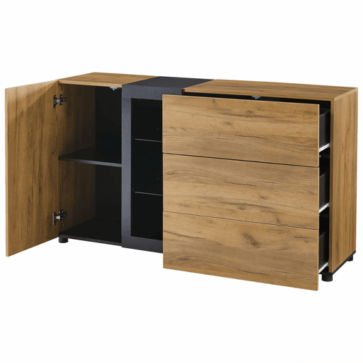 Mesa auxiliar 100x35x77 cm - Mesa preta com base dourada, mesa consola vintage - Castanho+Preto
