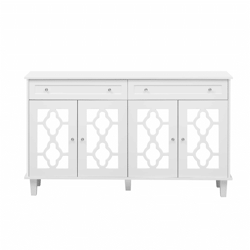 Aparador baixo - 2 portas de vidro com 2 gavetas e prateleiras reguláveis - Branco