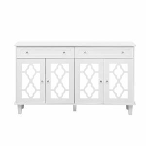Aparador baixo - 2 portas de vidro com 2 gavetas e prateleiras reguláveis - Branco