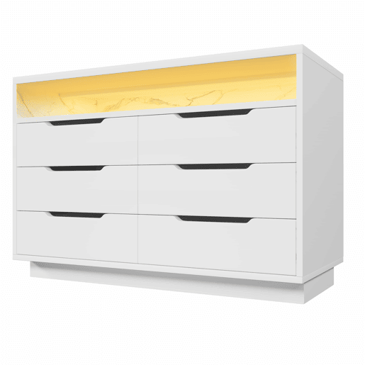 Aparador 120x40x85 cm - Com iluminação LED, 6 gavetas, design moderno, branco