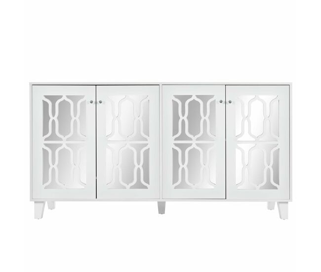 Aparador - 4 puertas y estantes regulables - tirador de cristal - blanco