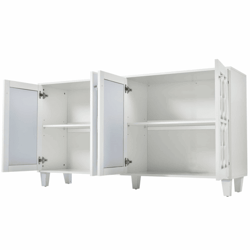 Aparador - 4 portas e prateleiras reguláveis - puxador em vidro - Branco