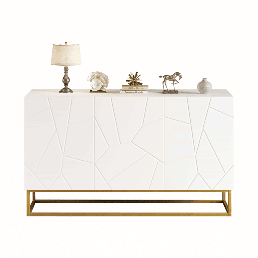 Aparador 130 cm - Moderno, com 4 compartimentos, acabamento brilhante - Branco+Dourado Aparador 130 cm - Moderno, com 4 compartimentos, acabamento brilhante - Branco+Dourado