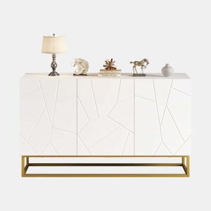 Aparador 130 cm - Moderno, com 4 compartimentos, acabamento brilhante - Branco+Dourado
