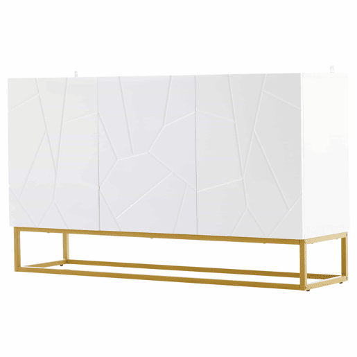 Aparador 130 cm - Moderno, com 4 compartimentos, acabamento brilhante - Branco+Dourado Aparador 130 cm - Moderno, com 4 compartimentos, acabamento brilhante - Branco+Dourado