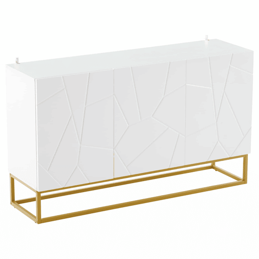Aparador 130 cm - Moderno, com 4 compartimentos, acabamento brilhante - Branco+Dourado Aparador 130 cm - Moderno, com 4 compartimentos, acabamento brilhante - Branco+Dourado