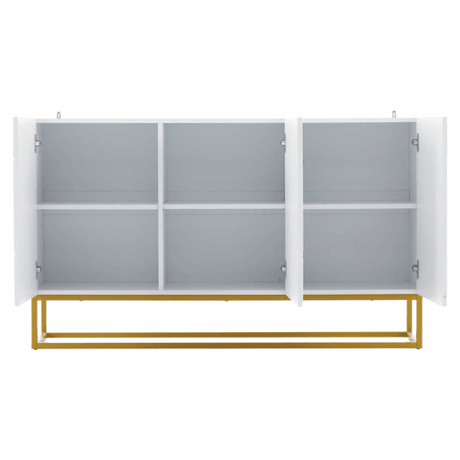 Aparador 130 cm - Moderno, com 4 compartimentos, acabamento brilhante - Branco+Dourado Aparador 130 cm - Moderno, com 4 compartimentos, acabamento brilhante - Branco+Dourado