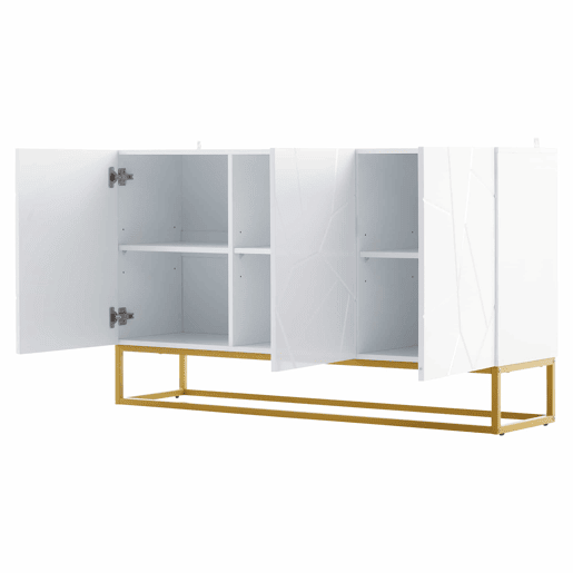 Aparador 130 cm - Moderno, com 4 compartimentos, acabamento brilhante - Branco+Dourado Aparador 130 cm - Moderno, com 4 compartimentos, acabamento brilhante - Branco+Dourado