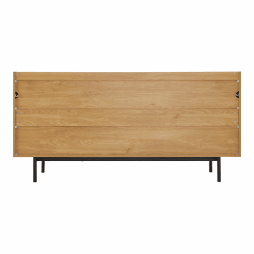 Aparador 160x40x78 cm - Com 4 portas e detalhes em metal - Madeira natural