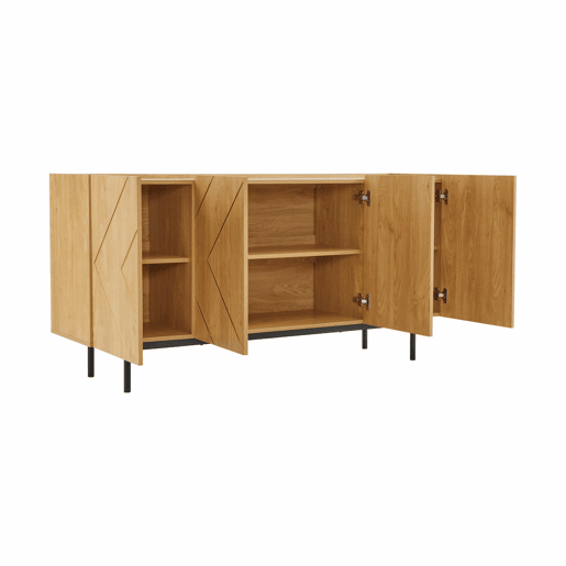 Aparador 160x40x78 cm - Com 4 portas e detalhes em metal - Madeira natural