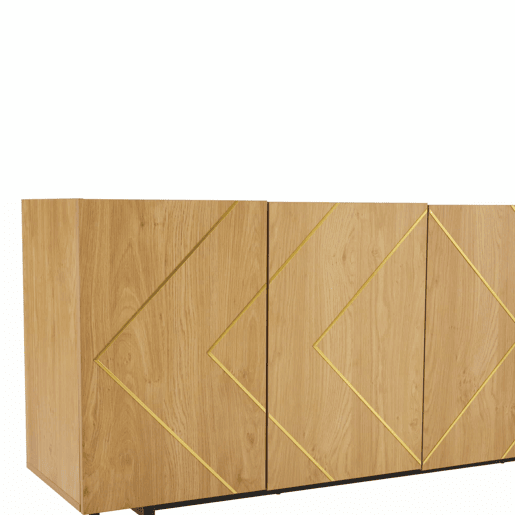 Aparador 160x40x78 cm - Com 4 portas e detalhes em metal - Madeira natural