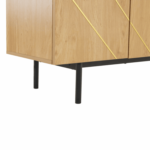 Aparador 160x40x78 cm - Com 4 portas e detalhes em metal - Madeira natural