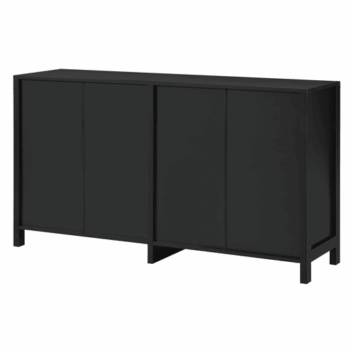 Aparador moderno com prateleiras reguláveis - portas de rotim - MDF - Preto