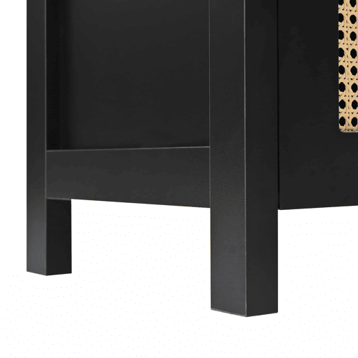 Aparador moderno com prateleiras reguláveis - portas de rotim - MDF - Preto